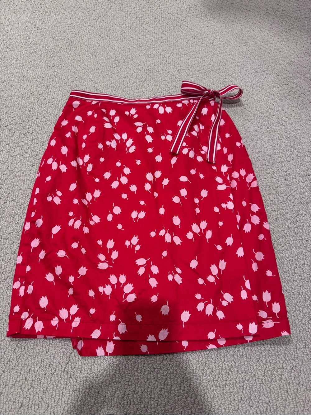 Red Floral A-Line Skirt with Bow Waist